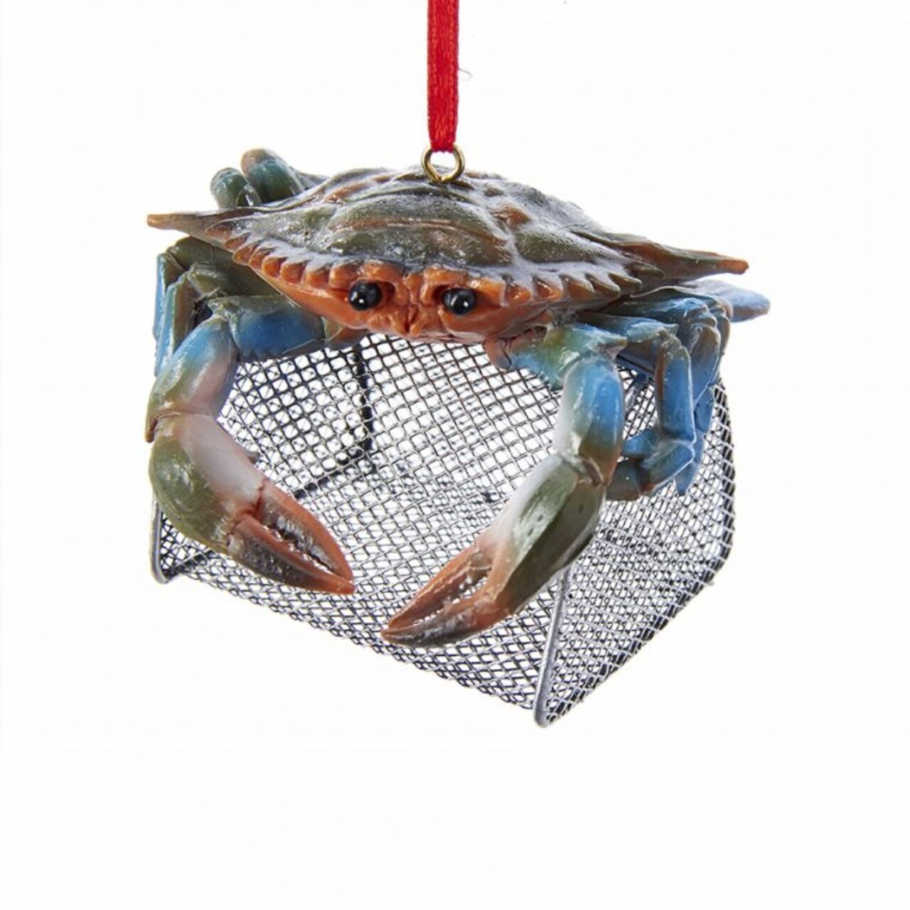 CC Christmas Decor Pack of 6 Blue and Green Crab on Wire Cage Decorative Hanging Ornaments 3"